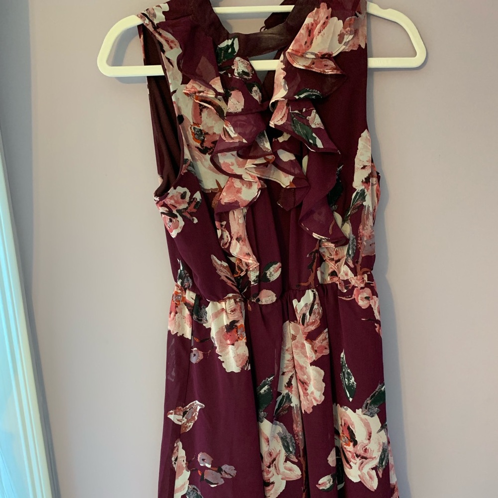 high neck floral patterned dress.